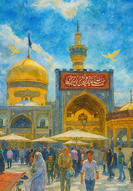 نقاشی آبرنگ گنبد حرم امام رضا (ع)